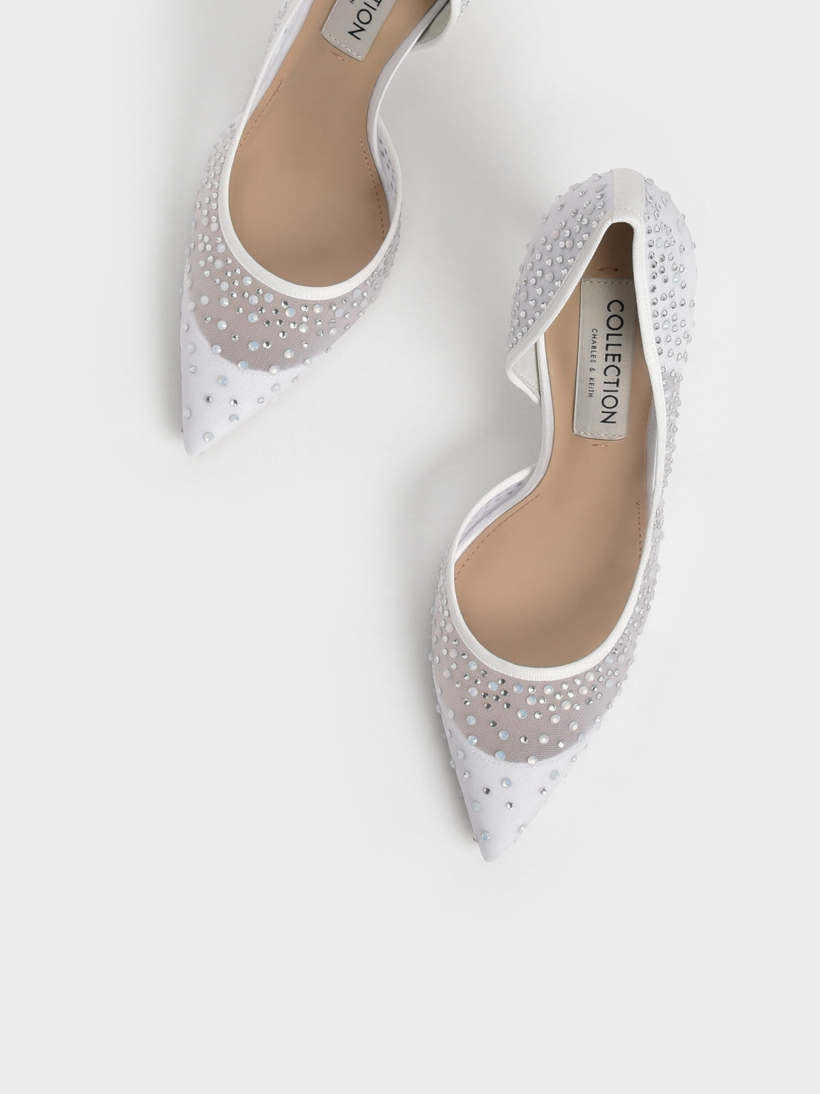 White Blythe Mesh Embellished Half D Orsay Pumps CHARLES KEITH IN
