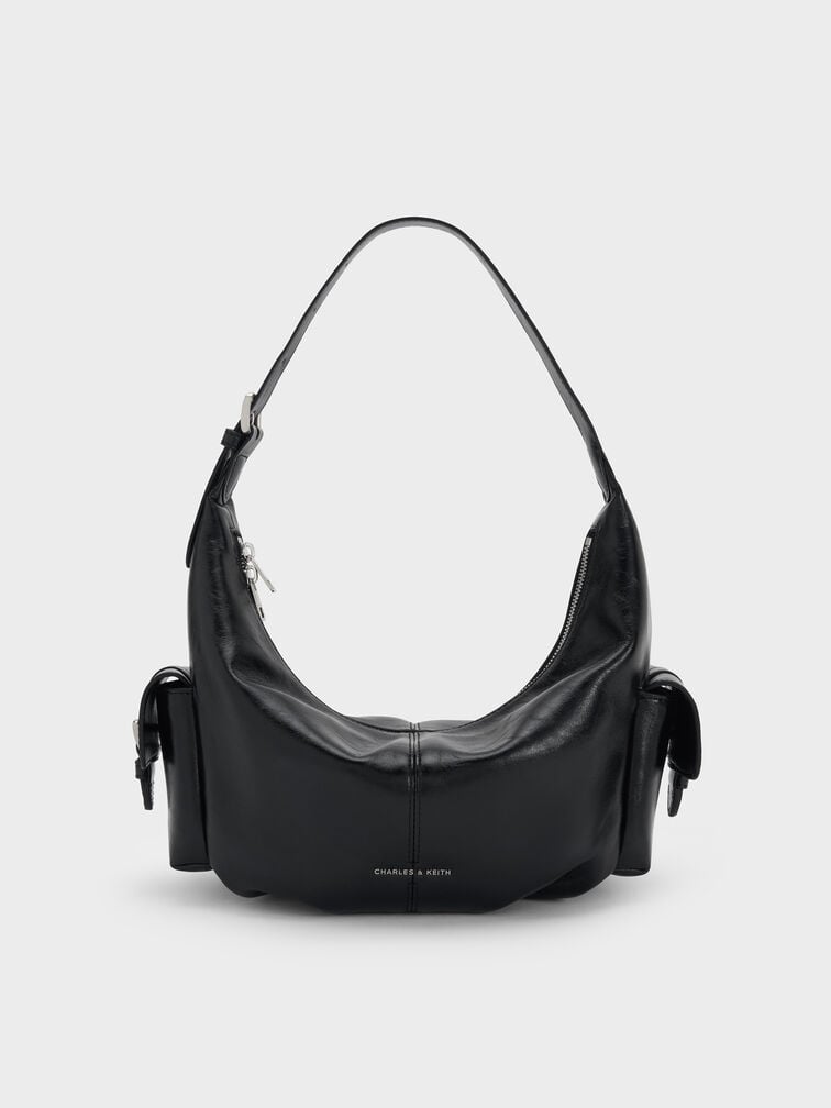 Bessie Side-Pocket Hobo Bag, Noir, hi-res