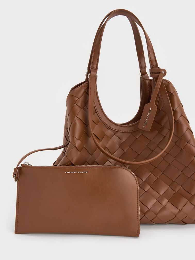 Ivette Woven Tote Bag, Chocolate, hi-res