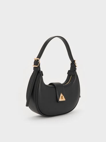 Trice Belted Metallic-Accent Shoulder Bag, Black, hi-res