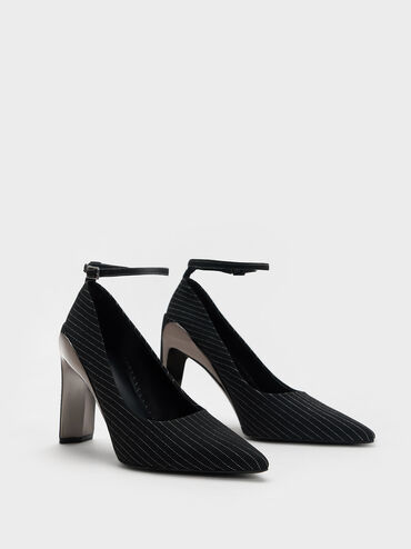 Devon Striped Metallic Blade-Heel Pumps, Dark Grey, hi-res