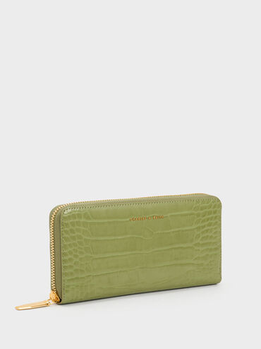 Dulcie Croc-Effect Zip-Around Long Wallet, Olive, hi-res