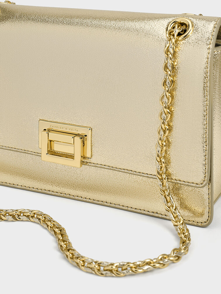 Everline Glittered Braided-Strap Shoulder Bag, Gold, hi-res