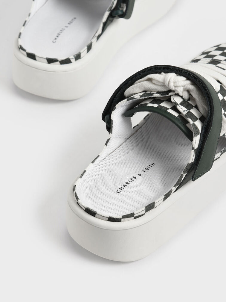 Skye Checkered Canvas Lace-Up Sneaker Mules, Dark Green, hi-res
