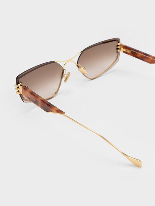 Metallic-Rimmed Geometric Sunglasses, T. Shell, hi-res