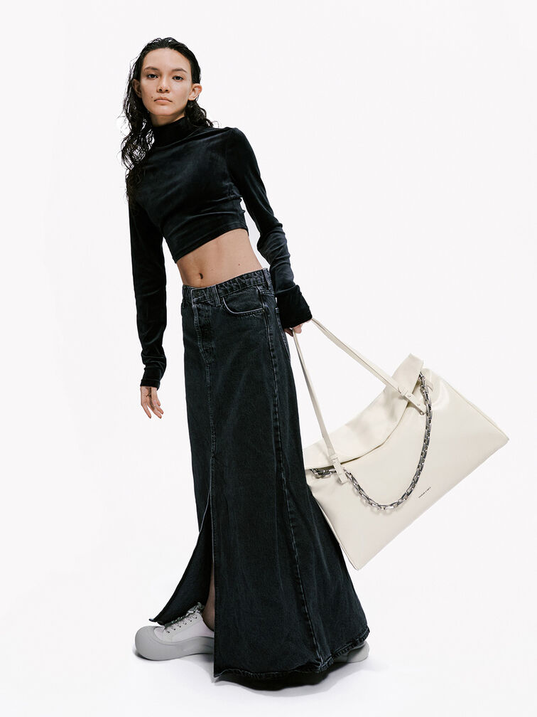 Andromeda Chunky-Chain Trapeze XL Tote Bag, Cream, hi-res