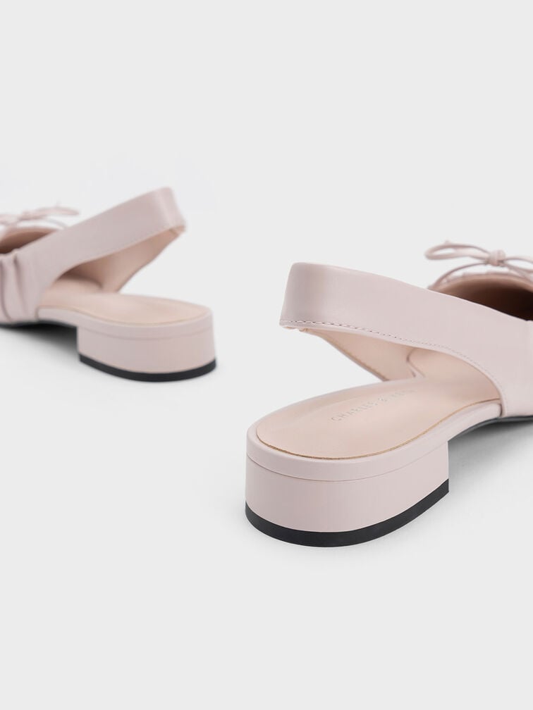 Bow Ruched Slingback Flats, Blush, hi-res