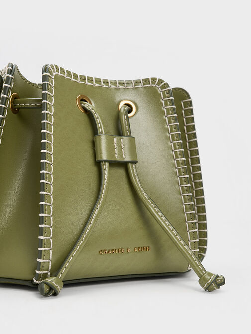 Circe Stitch-Trim Bucket Bag, Olive, hi-res