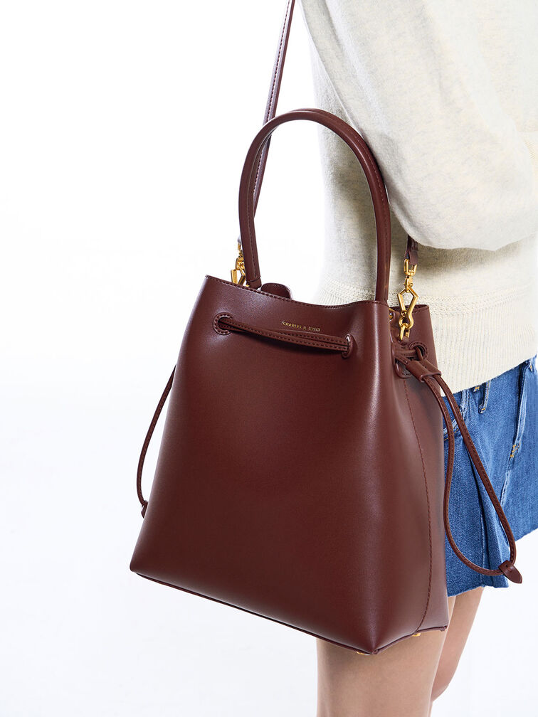 Drawstring Hobo Bag, Burgundy, hi-res