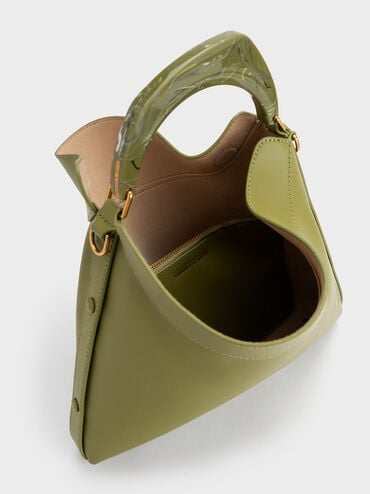 Marlin Acrylic Handle Hobo Bag, Olive, hi-res
