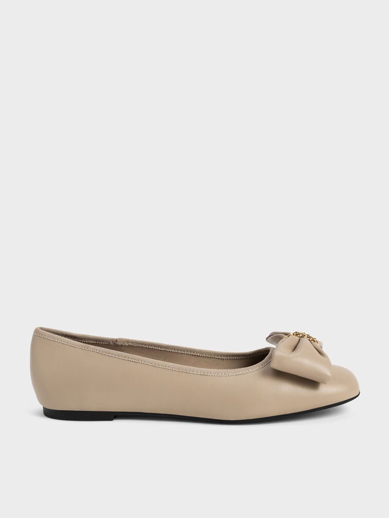 Chain-Link Bow Ballerinas, Beige, hi-res