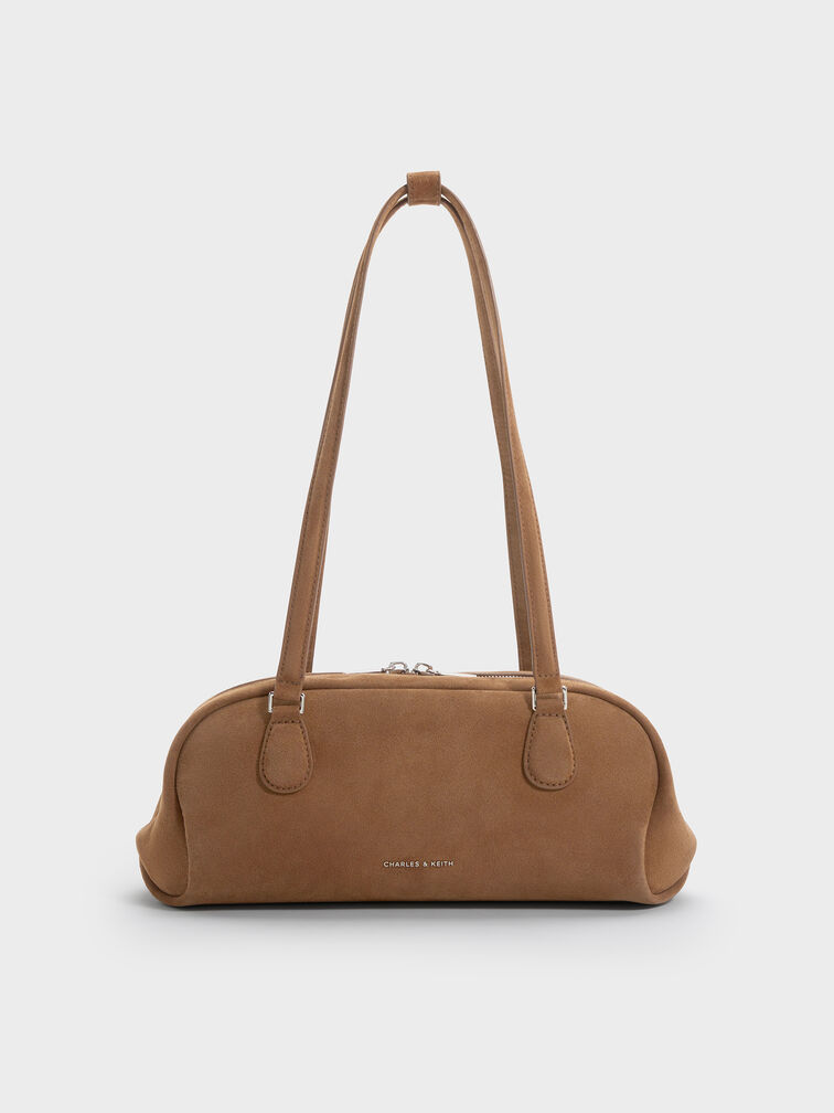 Nelly Recycled Suede Elongated Shoulder Bag, Mocha Brown, hi-res