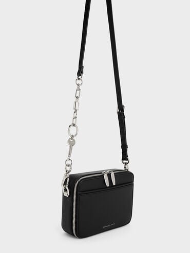 Lock & Key Chain Handle Bag, Noir, hi-res