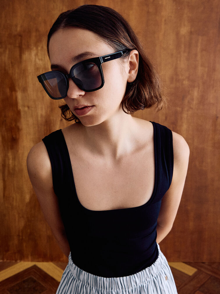 Brea Foldable Sunglasses, Black, hi-res