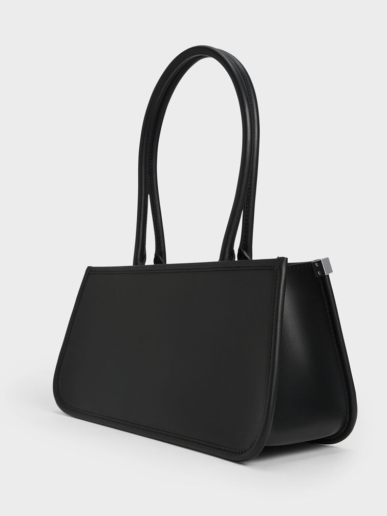 Curved Handle Geometric Bag, Black, hi-res