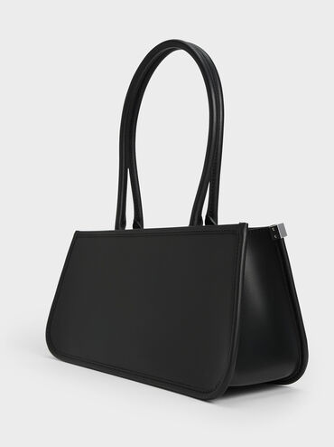 Curved Handle Geometric Bag, Black, hi-res