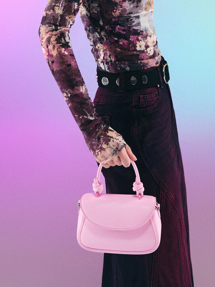 Sammie Knotted-Handle Front-Flap Bag, Bubble Gum Pink, hi-res
