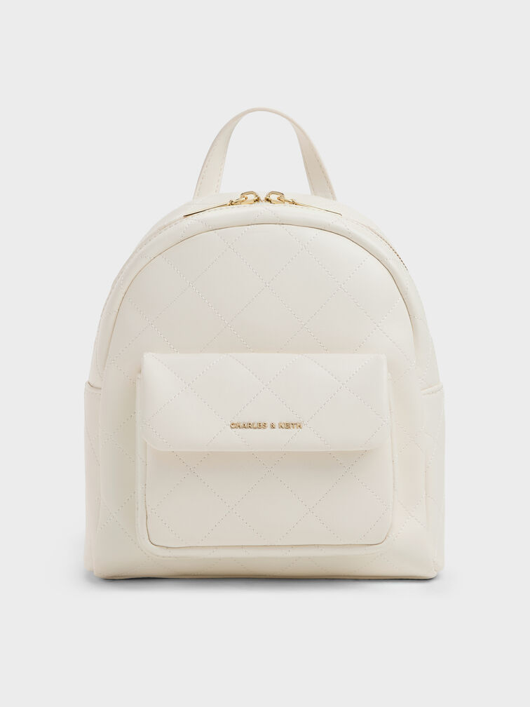 Alva Quilted Front-Pocket Backpack, Cream, hi-res