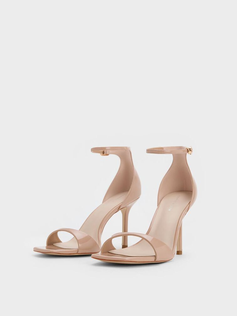 Patent Ankle Strap Heeled Sandals, Nude, hi-res