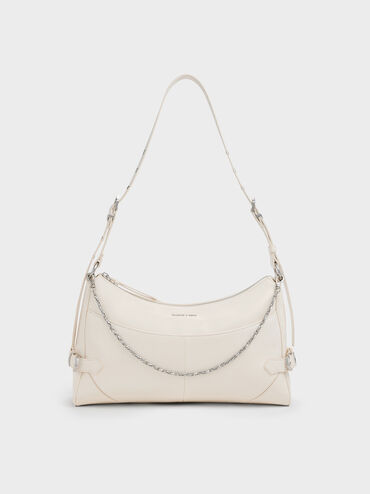 Antonella Chain-Strap Side-Buckle Shoulder Bag, Cream, hi-res