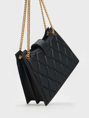 Cressida Quilted Trapeze Chain Bag, Black, hi-res