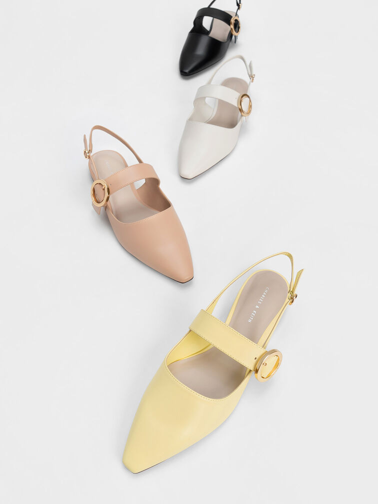 Buckled Strap Slingback Flats, Yellow, hi-res