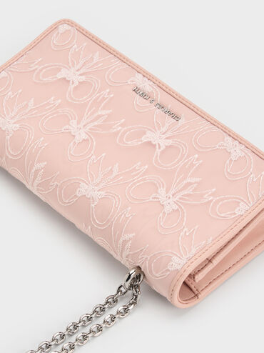 Paffuto Embroidered-Mesh Wallet On Chain, Light Pink, hi-res