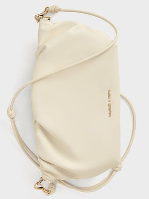 Brigette Ruched Chain-Handle Clutch, Cream, hi-res