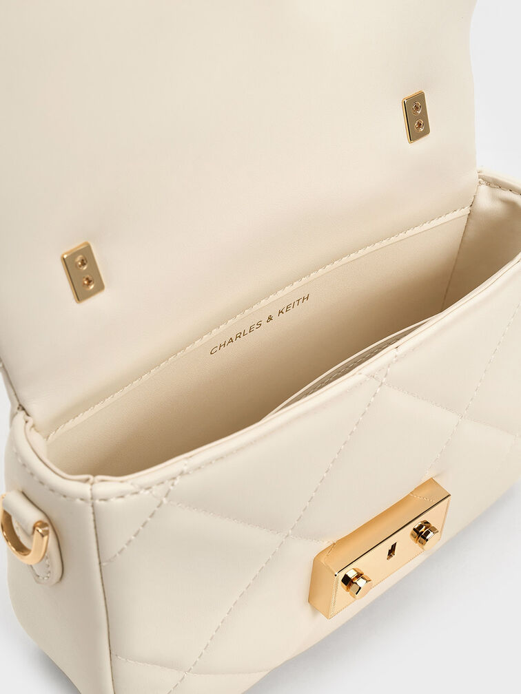 Quilted Boxy Top Handle Bag, Cream, hi-res