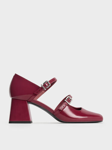 Patent Double-Strap D'Orsay Pumps, Burgundy, hi-res