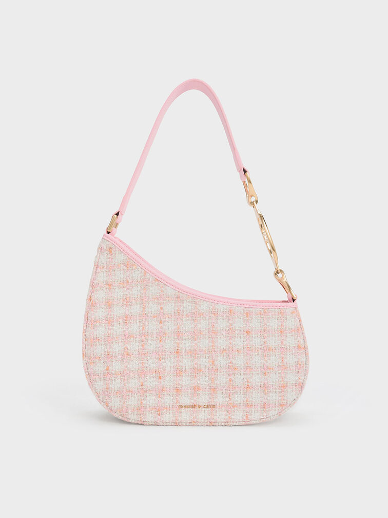 Tweed Asymmetrical Shoulder Bag, Pink, hi-res