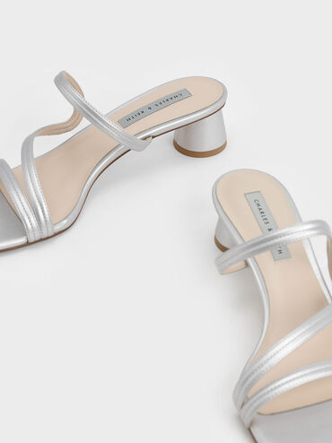 Arden Metallic Wavy Strap Mules, Silver, hi-res
