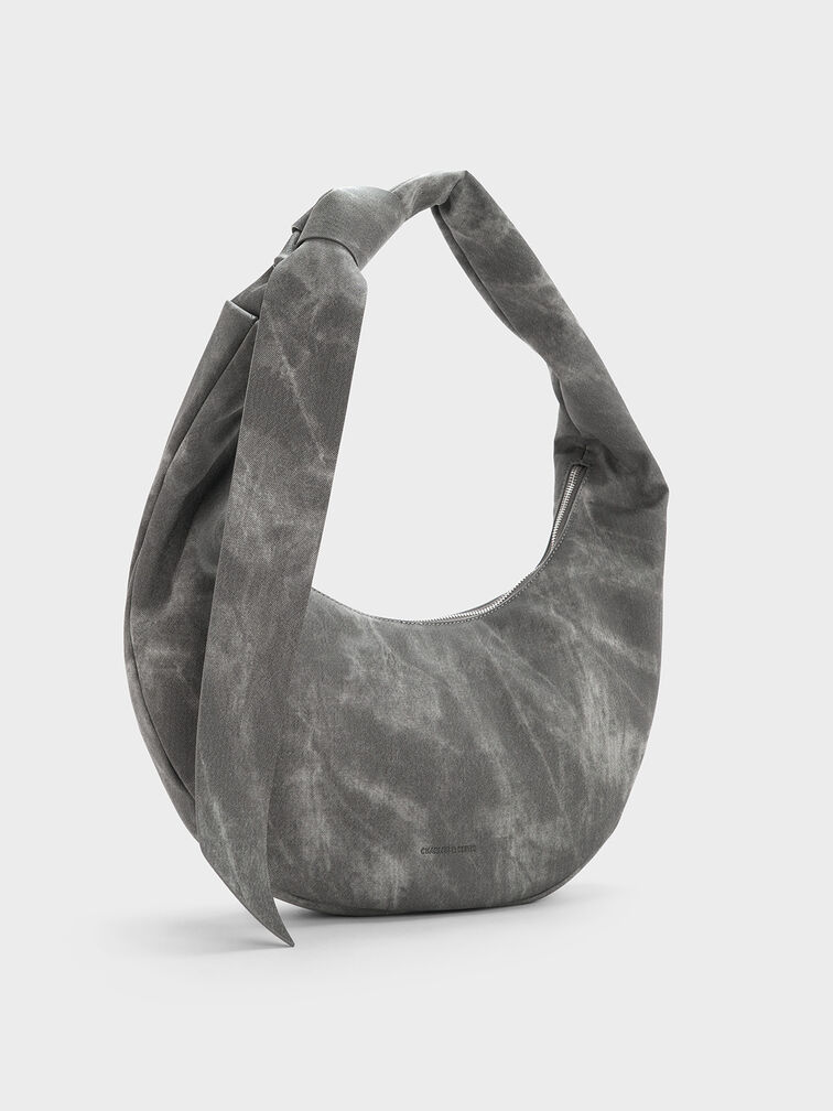 Toni Denim Knotted Crescent Hobo Bag, Dark Grey, hi-res