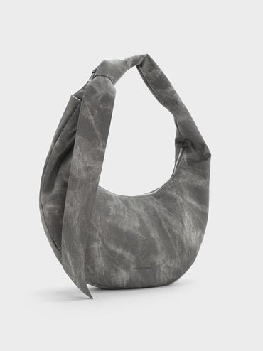 Toni Denim Knotted Crescent Hobo Bag, Dark Grey, hi-res