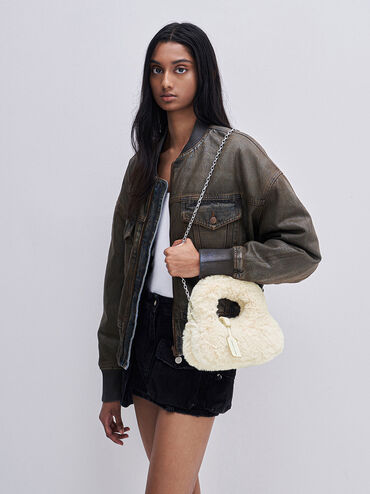 Mini Yama Furry Top Handle Bag, Cream, hi-res