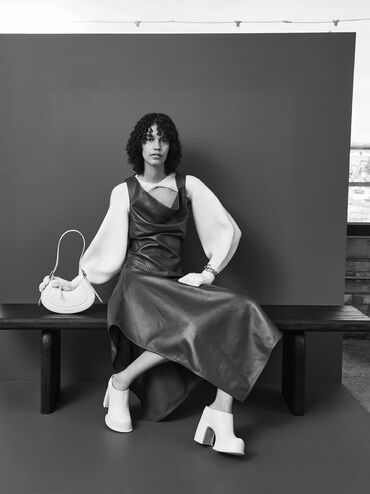 Petra Curved Shoulder Bag, White, hi-res