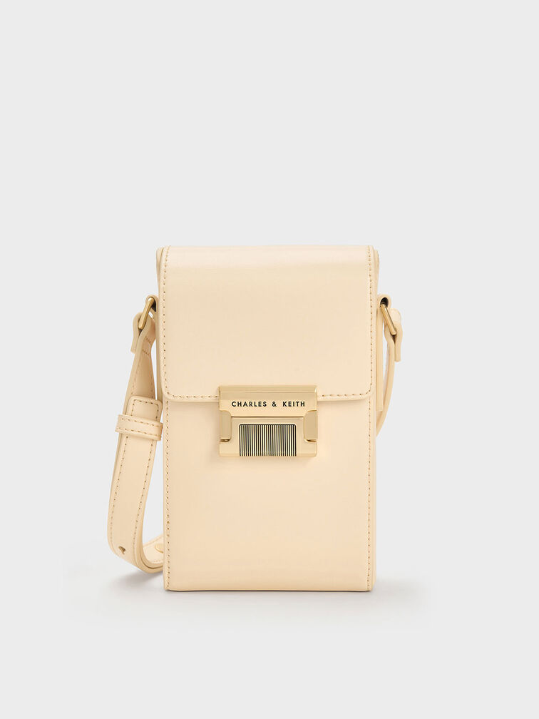 Metallic Accent Elongated Pouch, Beige, hi-res