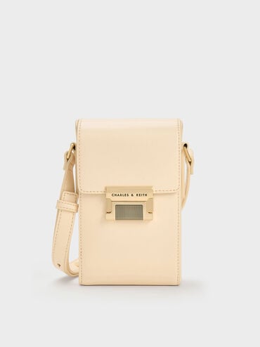 Metallic Accent Elongated Pouch, Beige, hi-res