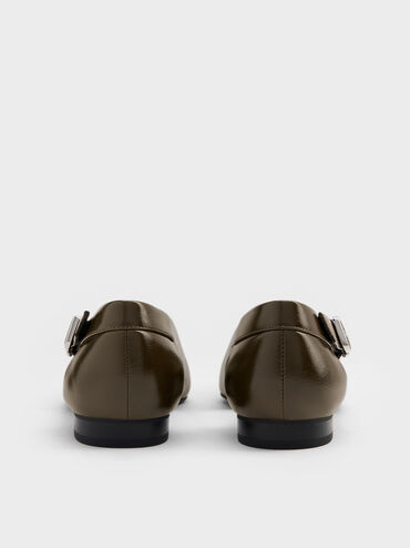 Buckled Cut-Out Ballet Flats, Olive, hi-res