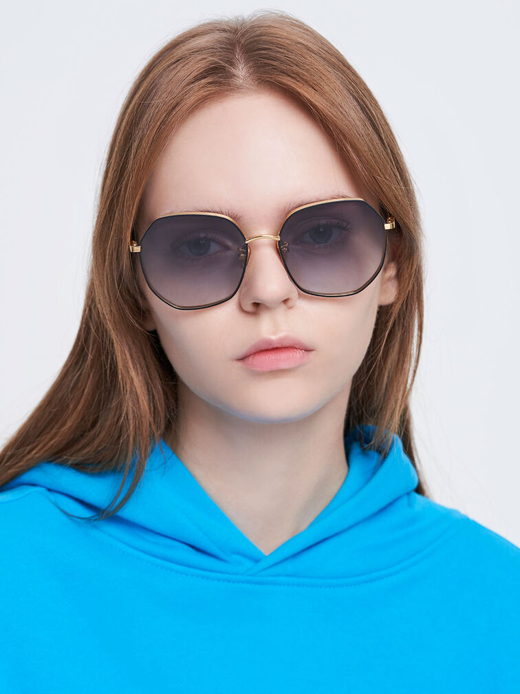 Tinted Geometric Sunglasses, Black, hi-res