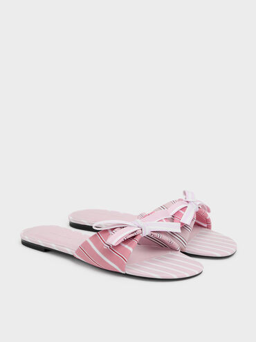 Striped Knot-Bow Slide Sandals, Light Pink, hi-res