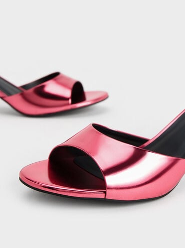 Metallic Slant Heel Mules, Fuchsia, hi-res