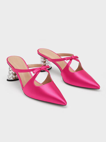 Bow Crossover Gem-Embellished Mules, Pink, hi-res