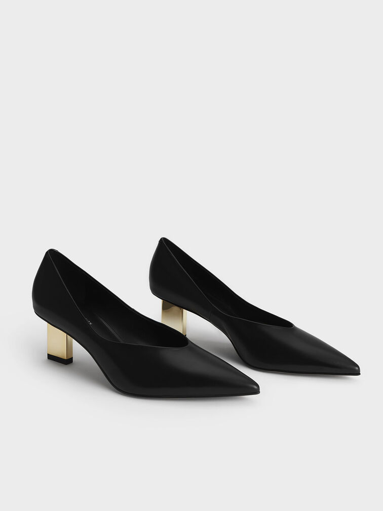 Metallic Blade Heel Pumps, Black, hi-res