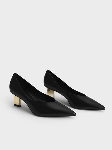 Metallic Blade Heel Pumps, Black, hi-res