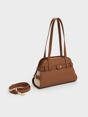 Aubrielle Belted Shoulder Bag, Chocolate, hi-res