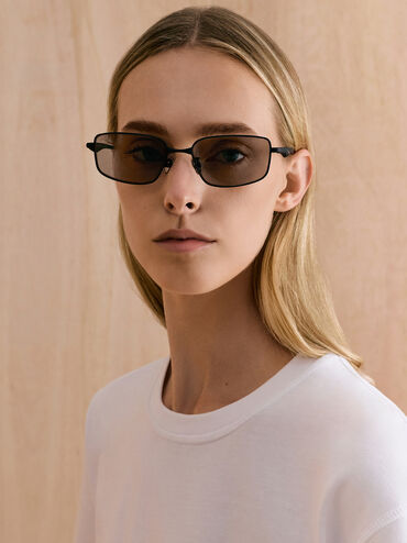 Celestia Metal-Rim Tinted Rectangular Sunglasses, Noir, hi-res
