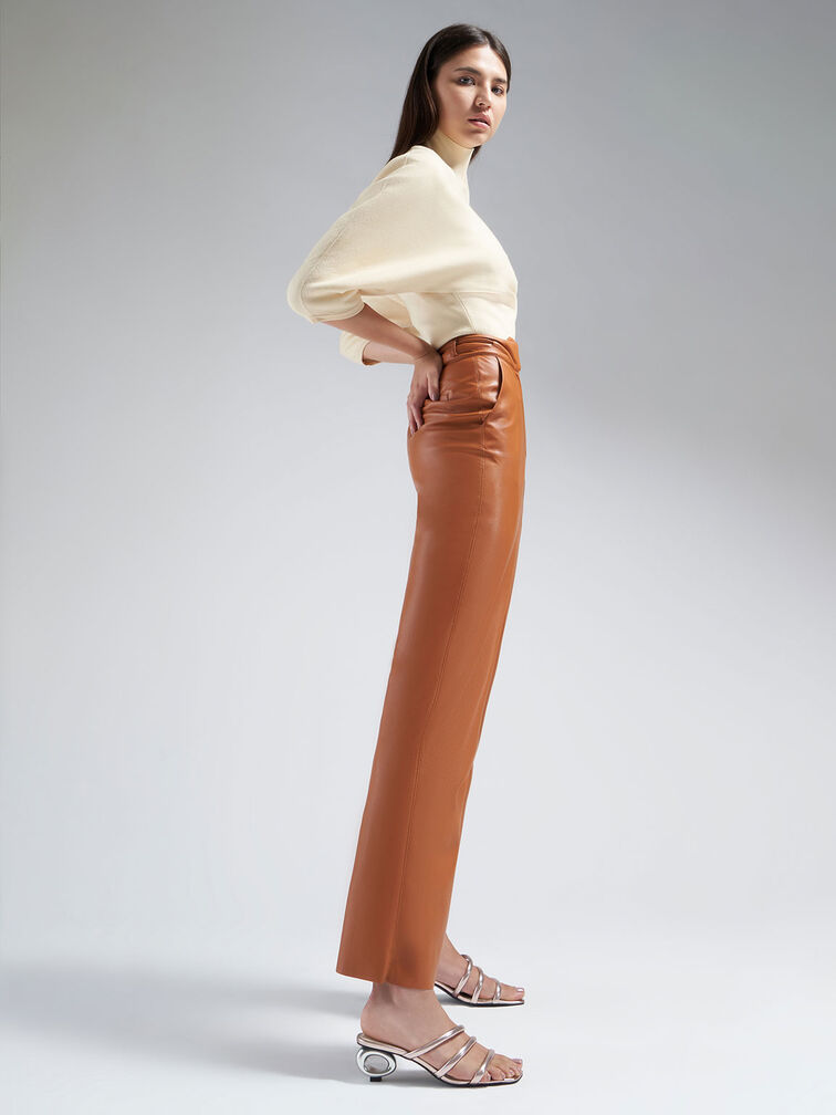 Sculptural Heel Metallic Tubular Mules, Rose Gold, hi-res