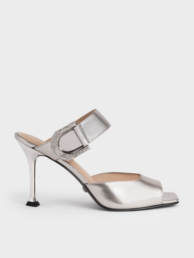 Gabine Leather Mules, Pewter, hi-res