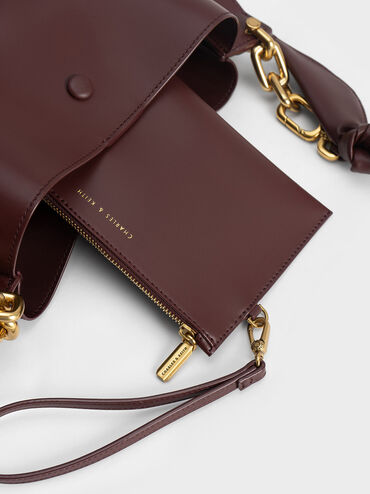 Cleona Braided Handle Shoulder Bag, Dark Chocolate, hi-res